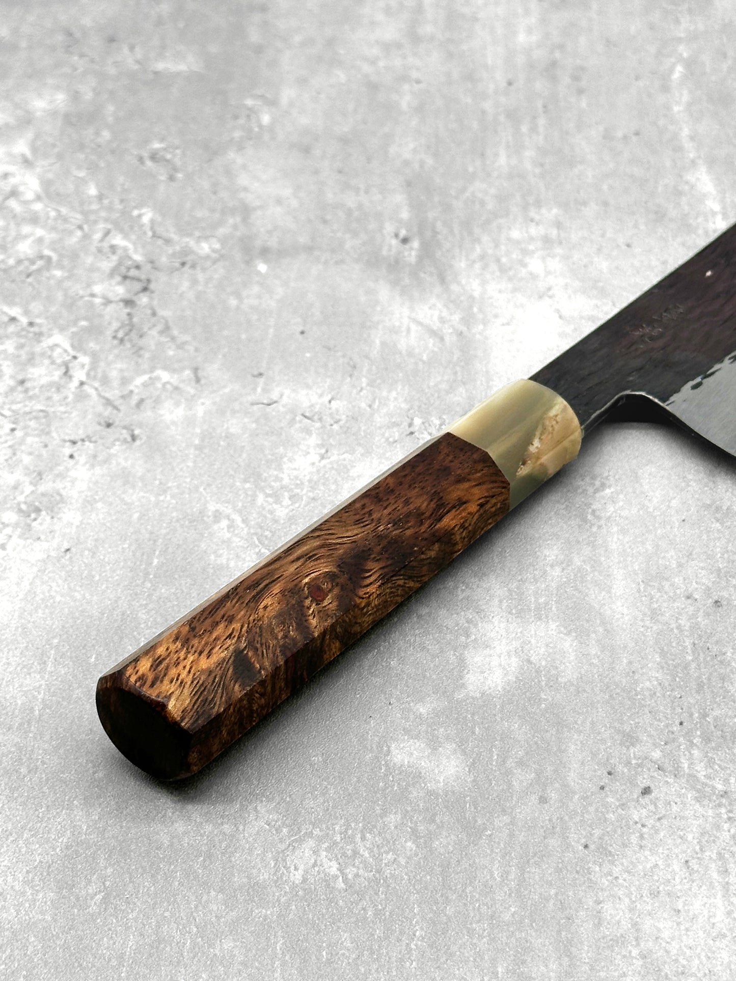Kiritsuke gyuto masaru isamitsu shirogami 1 masaru knife Malaysia carbon steel burl white horn tsuchime kurouchi 210mm Japan
