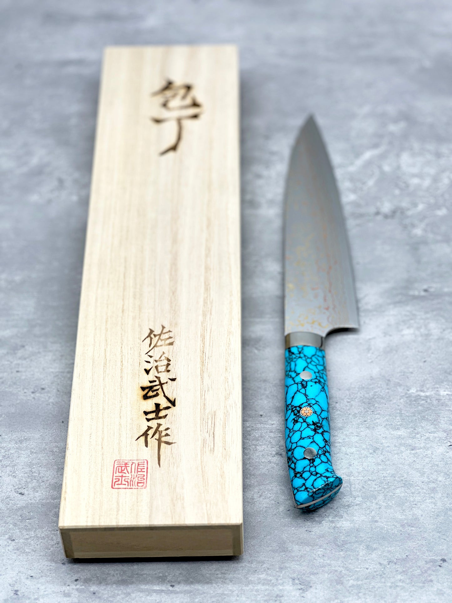 masaru knives Malaysia takes saki Japanese knife Malaysia kitchen tools gyuto Damascus rainbow 210mm turquoise gem special edition vg10 stainless steel