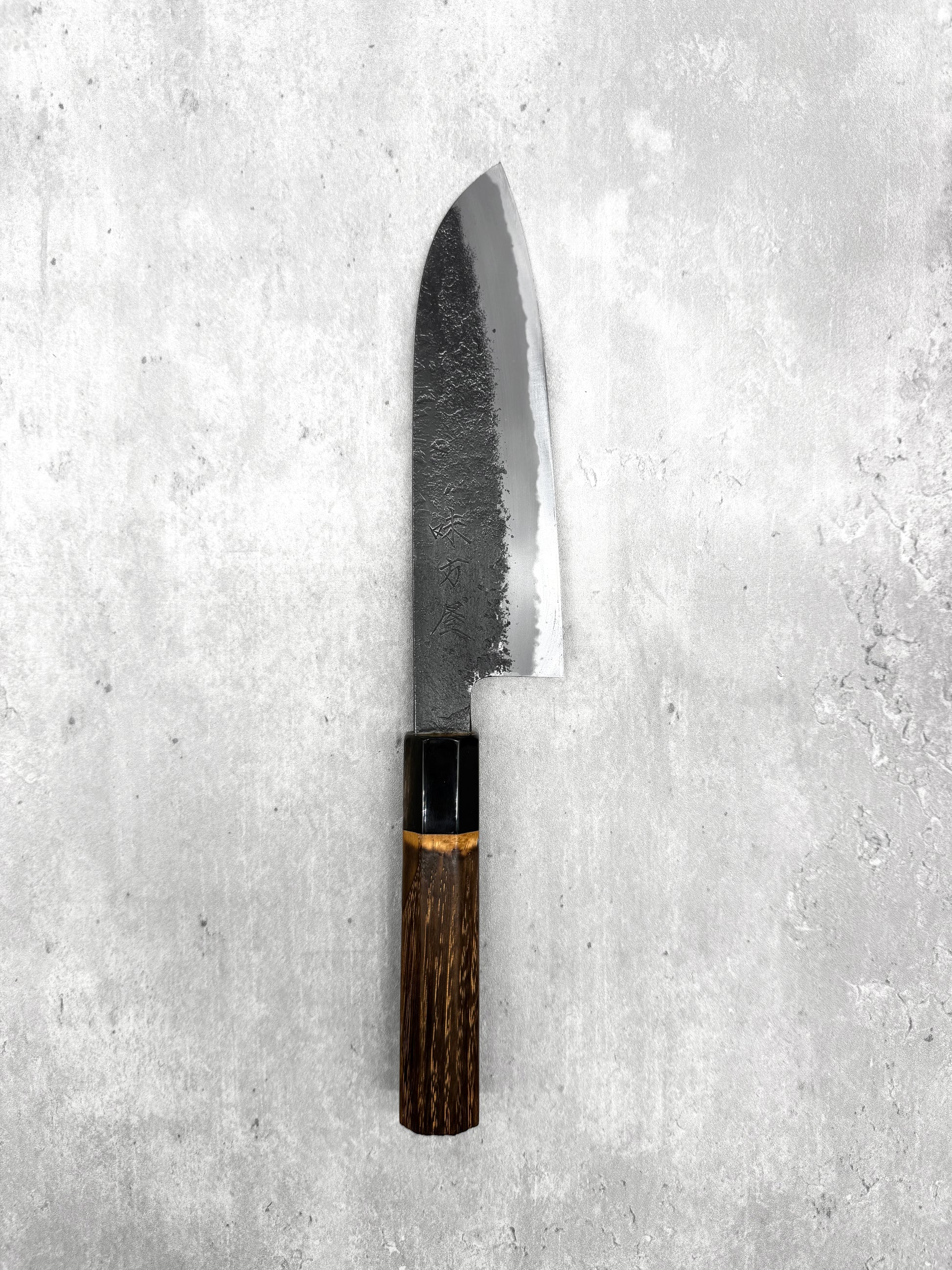 mutsumi hinoura santoku 180mm shirogami 2 nashiji black Japan masaru knives Malaysia kitchen knives multipurpose carbon 