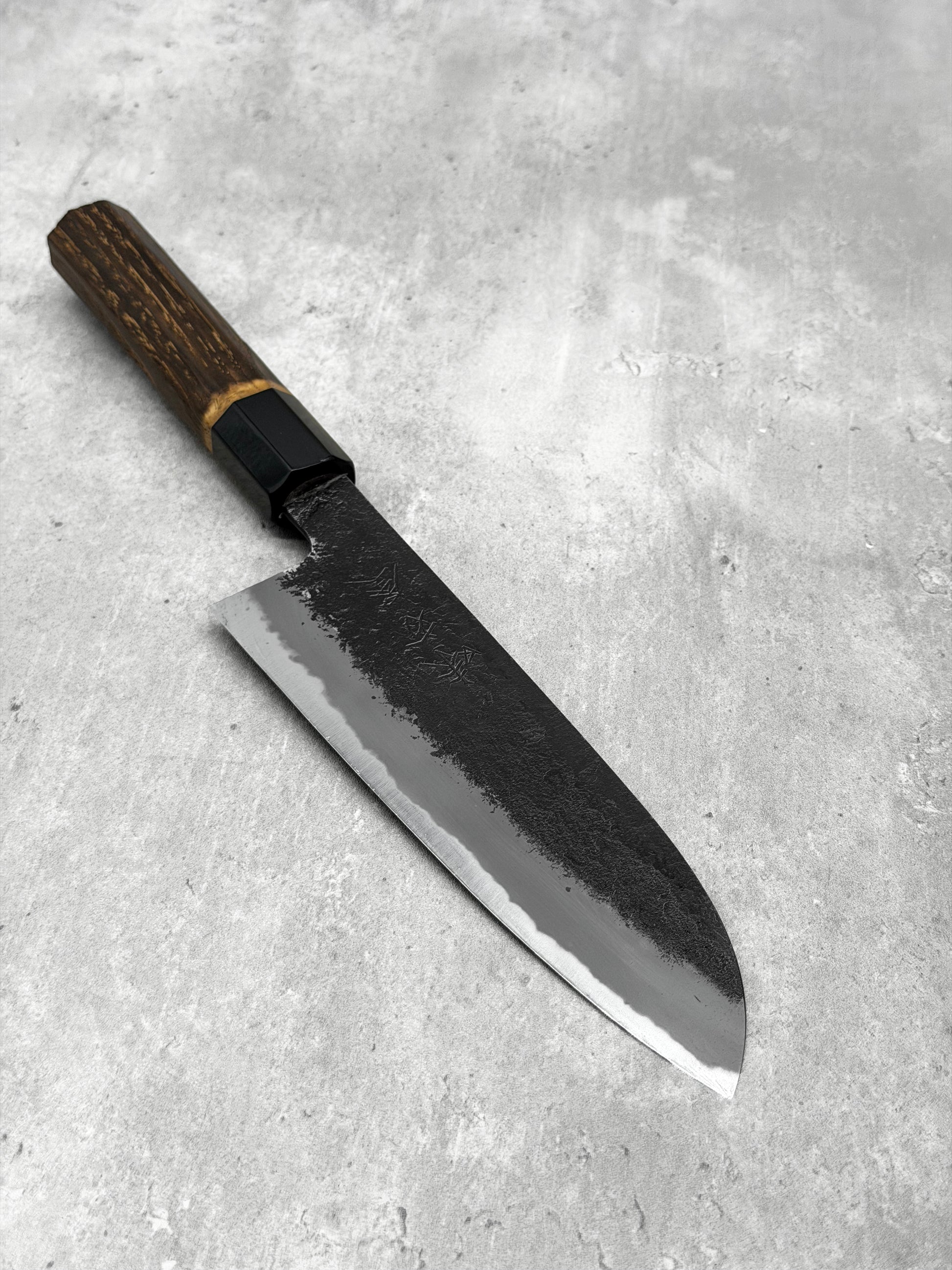 mutsumi hinoura santoku 180mm shirogami 2 nashiji black Japan masaru knives Malaysia kitchen knives multipurpose carbon 