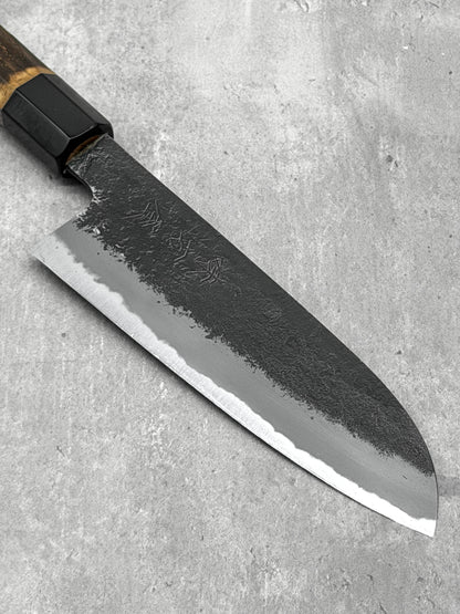 mutsumi hinoura santoku 180mm shirogami 2 nashiji black Japan masaru knives Malaysia kitchen knives multipurpose carbon 