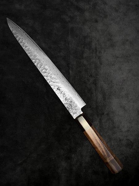 Damascus, 45 layered, 240mm, made in japan, Malaysia, masaru knives, masaru, Japan, wahandle, aus10, sujihiki, slicer
